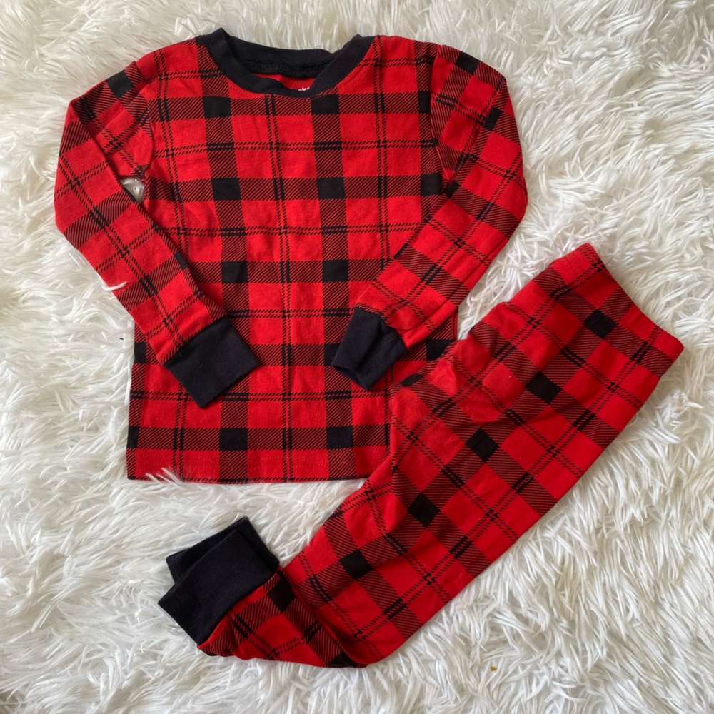 Plaid Kids Pajamas - Red and Black